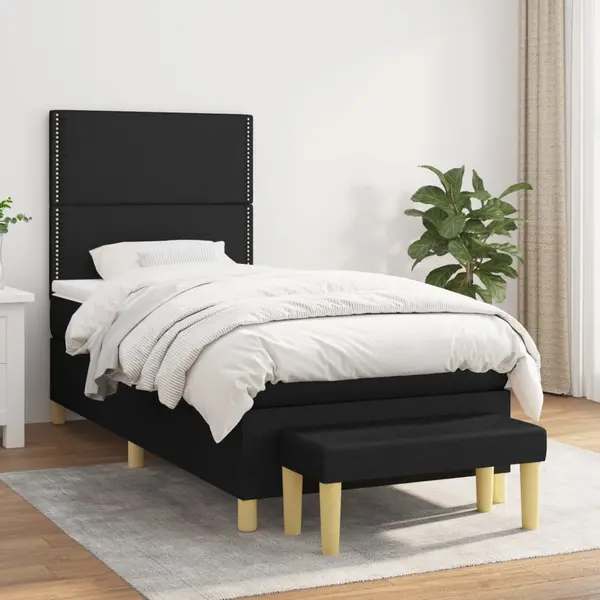 Gossi pat box spring cu saltea, negru, 90x200 cm, textil