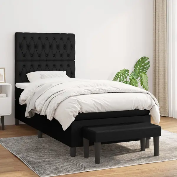 Gossi pat box spring cu saltea, negru, 90x200 cm, textil