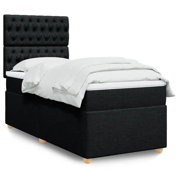 Gossi pat box spring cu saltea, negru, 90x200 cm, textil