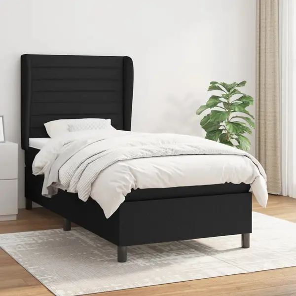 Gossi pat box spring cu saltea, negru, 90x200 cm, textil