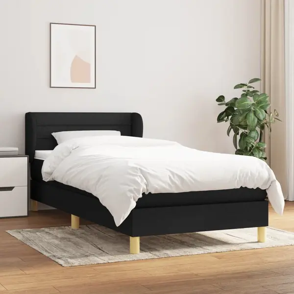 Gossi pat box spring cu saltea, negru, 90x200 cm, textil