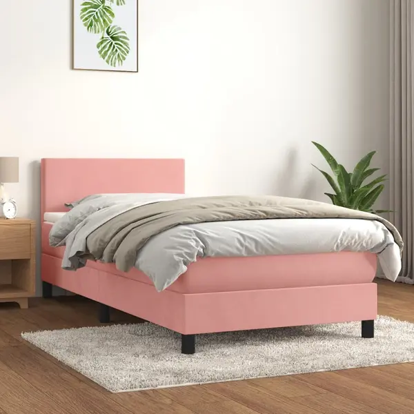 Gossi pat box spring cu saltea, roz, 100x200 cm, catifea