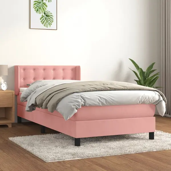 Gossi pat box spring cu saltea, roz, 100x200 cm, catifea
