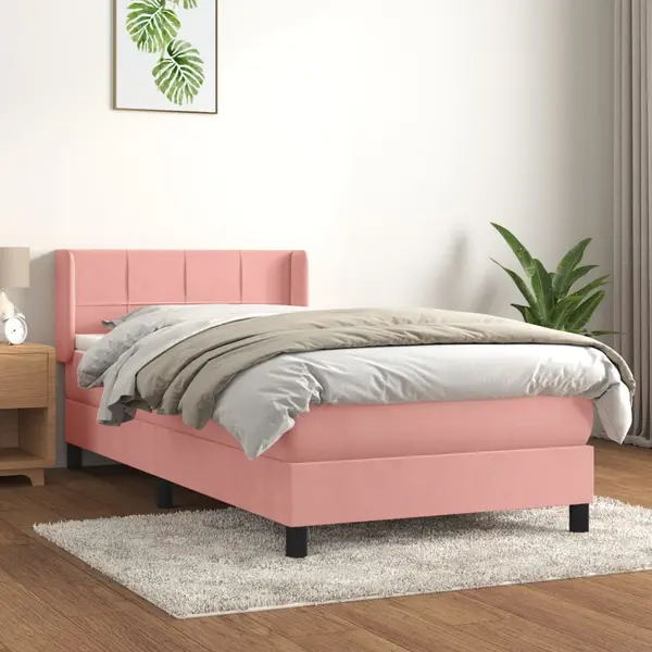Gossi pat box spring cu saltea, roz, 100x200 cm, catifea