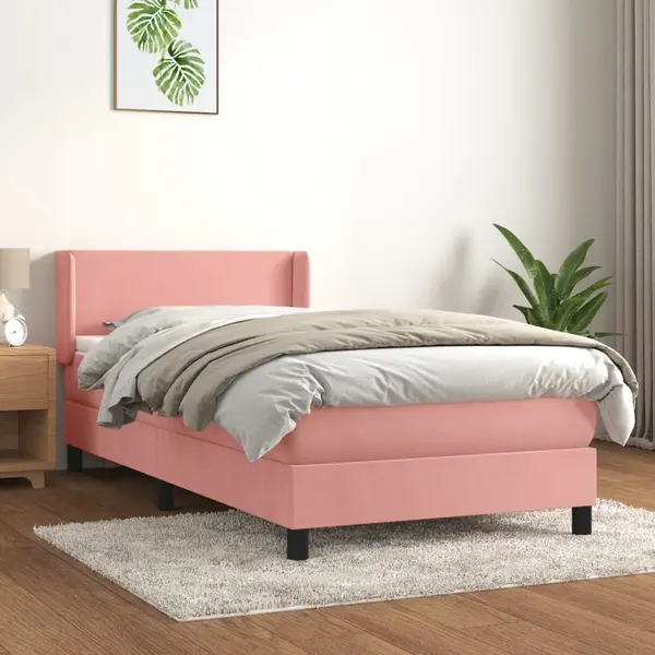 Gossi pat box spring cu saltea, roz, 100x200 cm, catifea