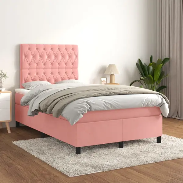Gossi pat box spring cu saltea, roz, 120x200 cm, catifea
