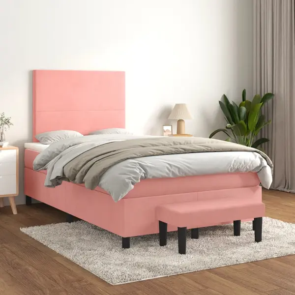 Gossi pat box spring cu saltea, roz, 120x200 cm, catifea