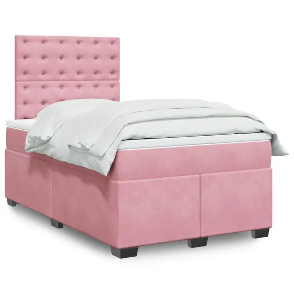 Gossi pat box spring cu saltea, roz, 120x200 cm, catifea