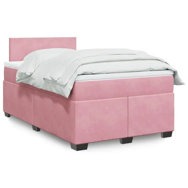 Gossi pat box spring cu saltea, roz, 120x200 cm, catifea