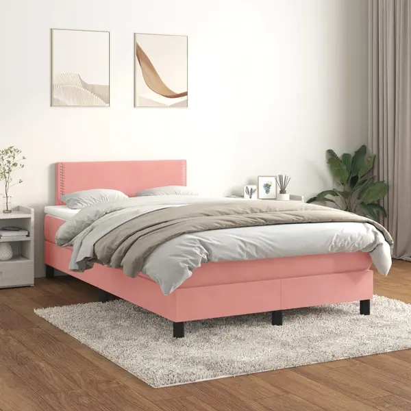 Gossi pat box spring cu saltea, roz, 120x200 cm, catifea