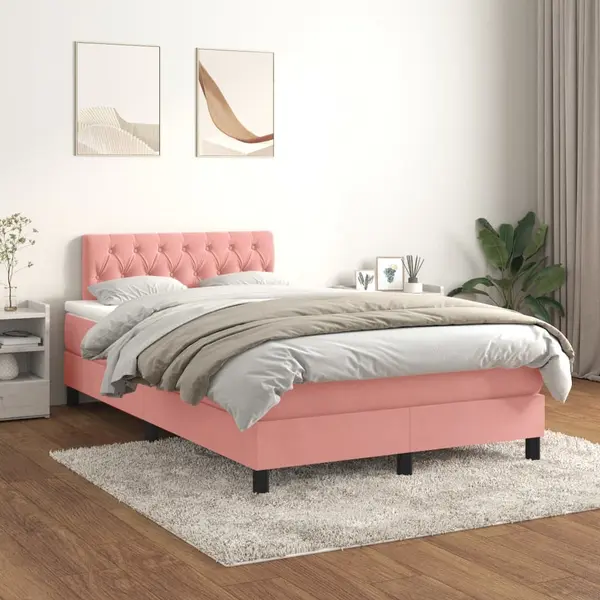 Gossi pat box spring cu saltea, roz, 120x200 cm, catifea