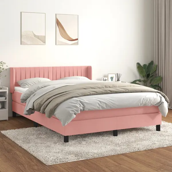 Gossi pat box spring cu saltea, roz, 140x190 cm, catifea