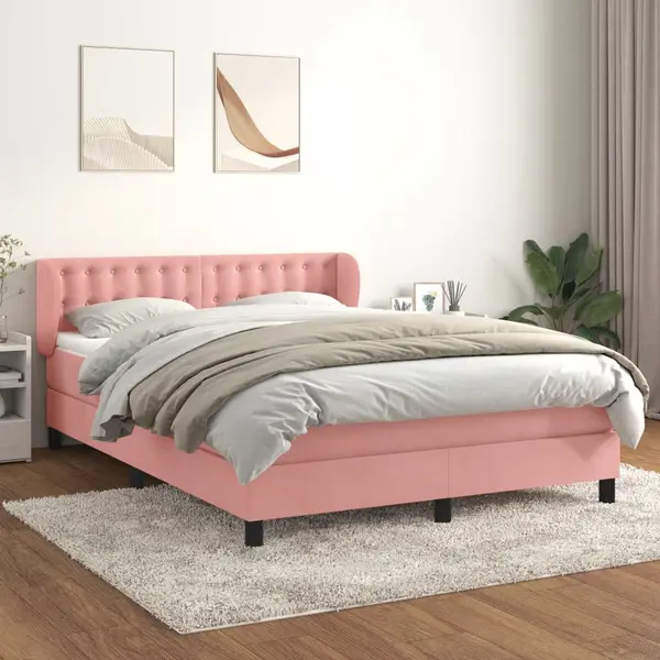 Gossi pat box spring cu saltea, roz, 140x190 cm, catifea