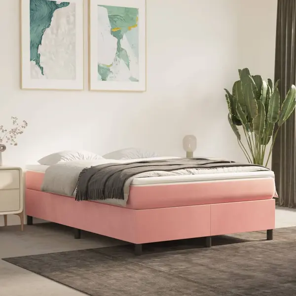 Gossi pat box spring cu saltea, roz, 140x200 cm, catifea