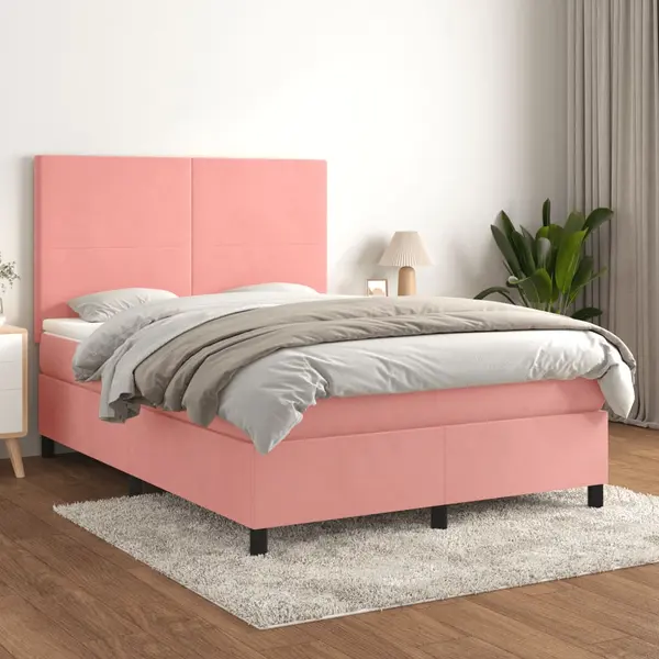Gossi pat box spring cu saltea, roz, 140x200 cm, catifea