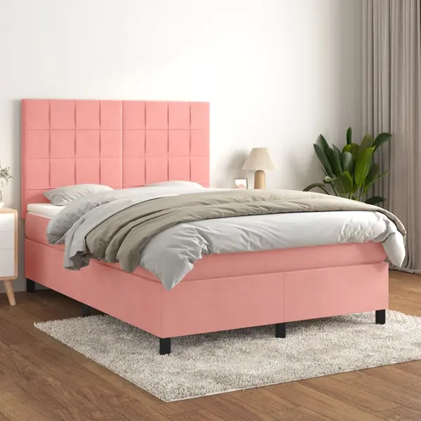 Gossi pat box spring cu saltea, roz, 140x200 cm, catifea