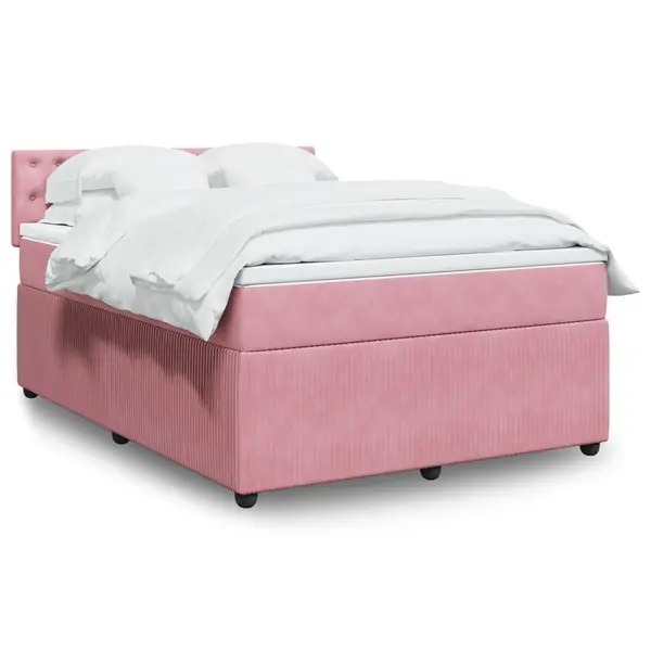 Gossi pat box spring cu saltea, roz, 140x200 cm, catifea