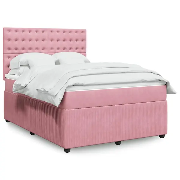 Gossi pat box spring cu saltea, roz, 140x200 cm, catifea