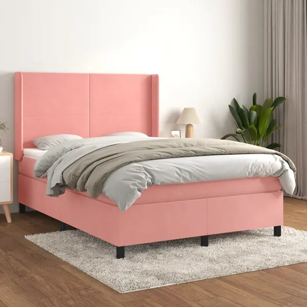 Gossi pat box spring cu saltea, roz, 140x200 cm, catifea