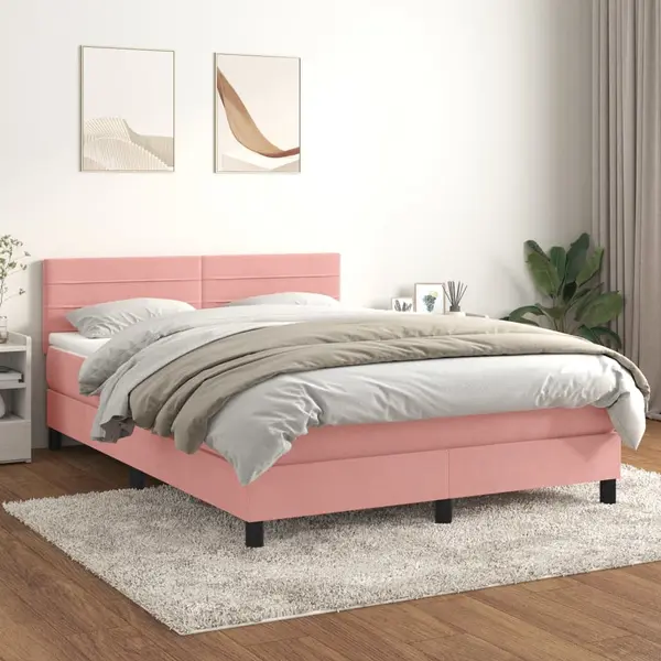 Gossi pat box spring cu saltea, roz, 140x200 cm, catifea