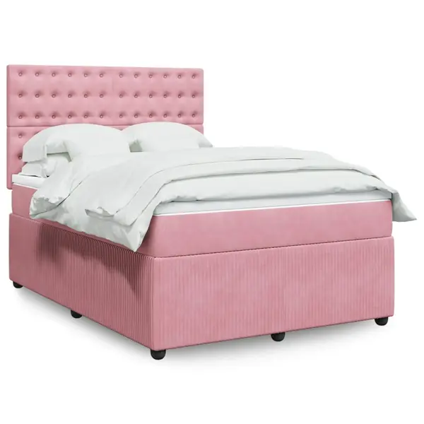 Gossi pat box spring cu saltea, roz, 140x200 cm, catifea