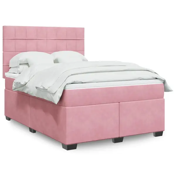 Gossi pat box spring cu saltea, roz, 160x200 cm, catifea