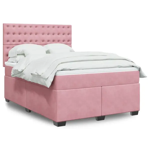 Gossi pat box spring cu saltea, roz, 160x200 cm, catifea