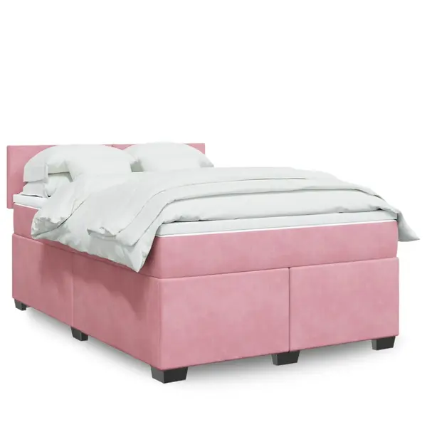 Gossi pat box spring cu saltea, roz, 160x200 cm, catifea