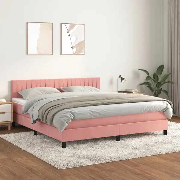 Gossi pat box spring cu saltea, roz, 160x200 cm, catifea