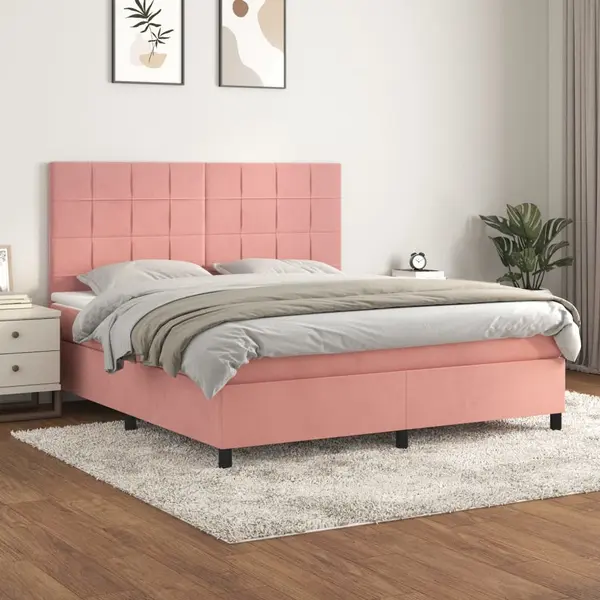 Gossi pat box spring cu saltea, roz, 160x200 cm, catifea