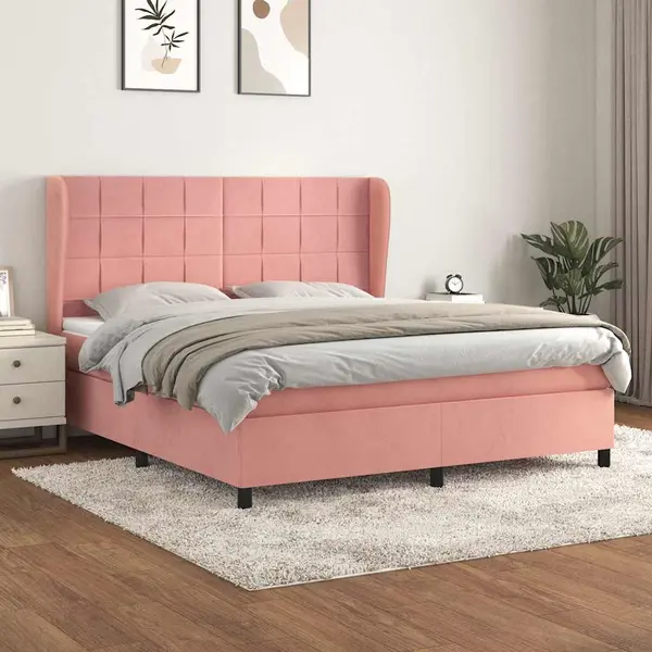 Gossi pat box spring cu saltea, roz, 160x200 cm, catifea