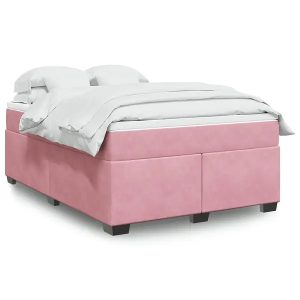 Gossi pat box spring cu saltea, roz, 160x200 cm, catifea