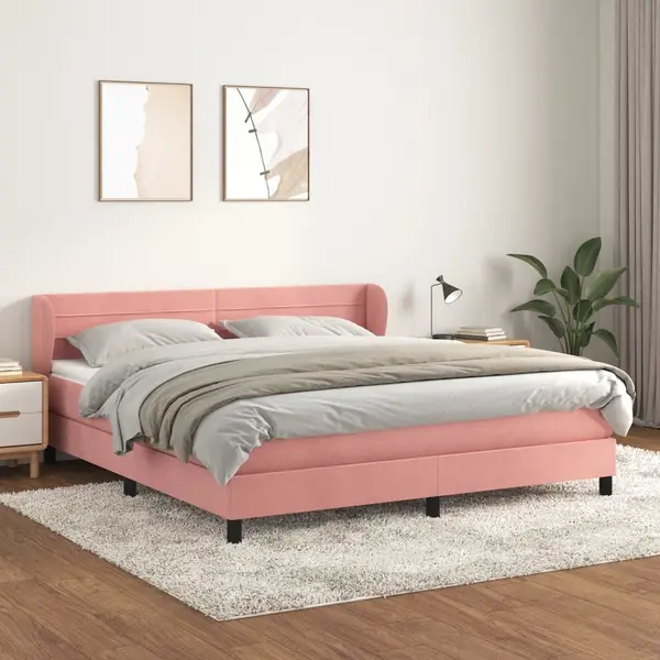 Gossi pat box spring cu saltea, roz, 160x200 cm, catifea