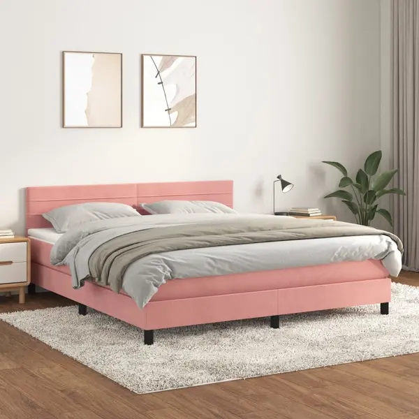 Gossi pat box spring cu saltea, roz, 160x200 cm, catifea