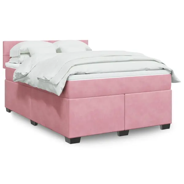 Gossi pat box spring cu saltea, roz, 160x200 cm, catifea
