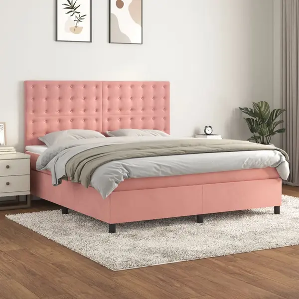 Gossi pat box spring cu saltea, roz, 180x200 cm, catifea