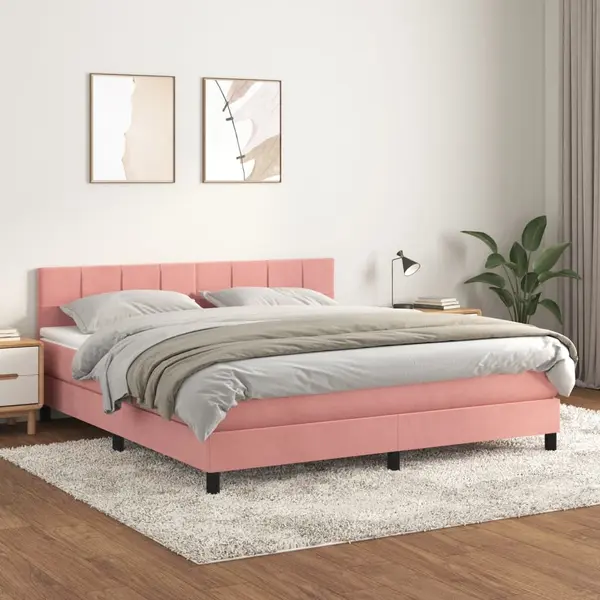 Gossi pat box spring cu saltea, roz, 180x200 cm, catifea