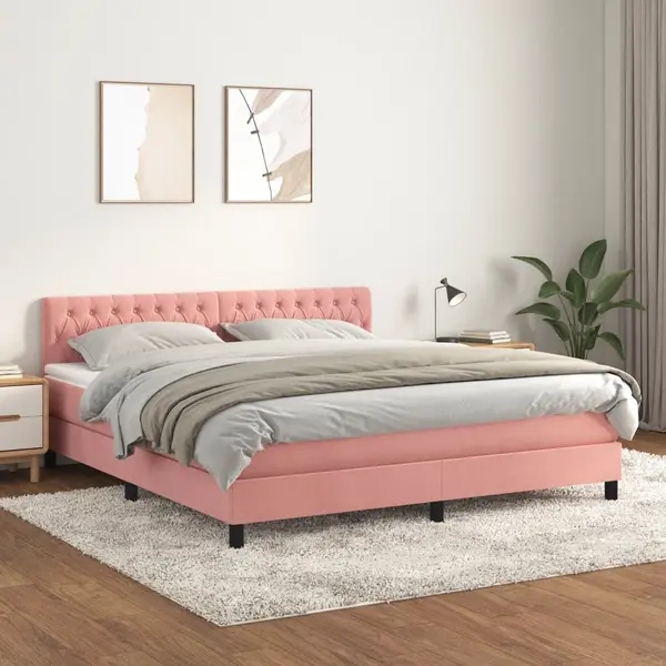 Gossi pat box spring cu saltea, roz, 180x200 cm, catifea
