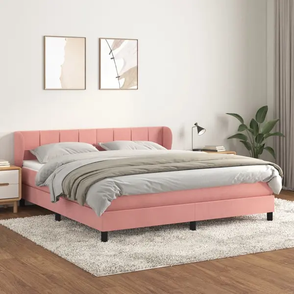 Gossi pat box spring cu saltea, roz, 180x200 cm, catifea
