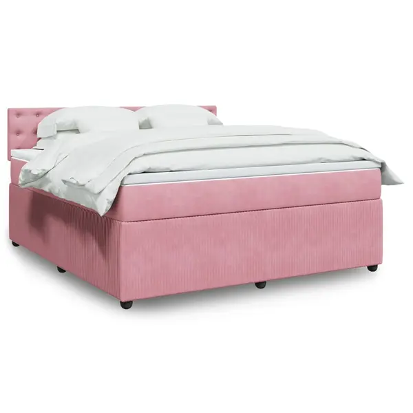 Gossi pat box spring cu saltea, roz, 180x200 cm, catifea