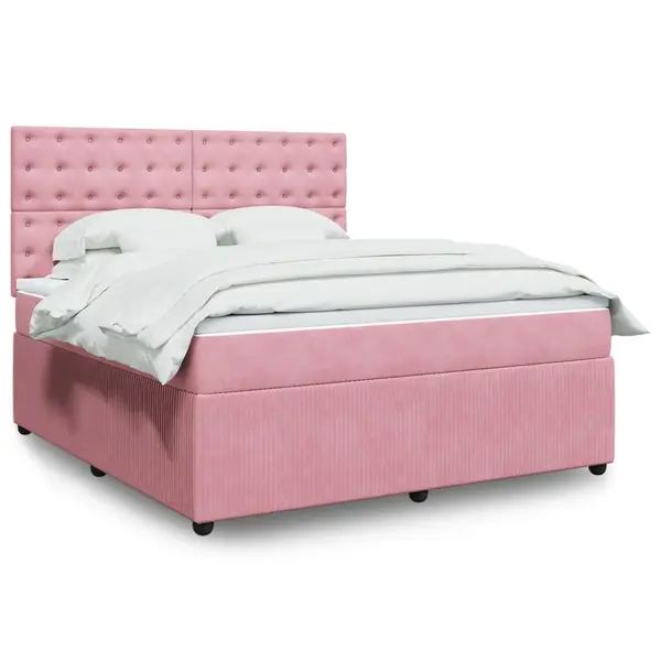 Gossi pat box spring cu saltea, roz, 180x200 cm, catifea