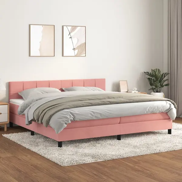Gossi pat box spring cu saltea, roz, 200x200 cm, catifea