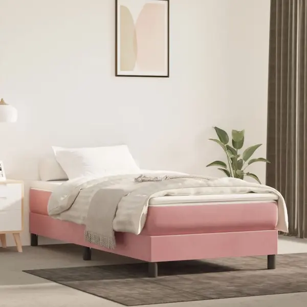 Gossi pat box spring cu saltea, roz, 80x200 cm, catifea