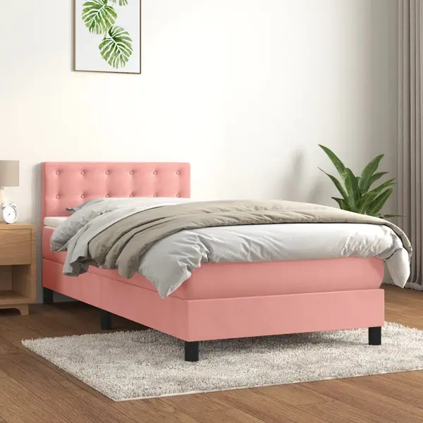 Gossi pat box spring cu saltea, roz, 80x200 cm, catifea