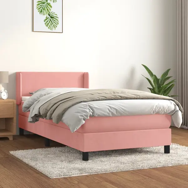 Gossi pat box spring cu saltea, roz, 80x200 cm, catifea
