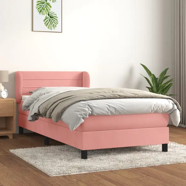 Gossi pat box spring cu saltea, roz, 90x190 cm, catifea