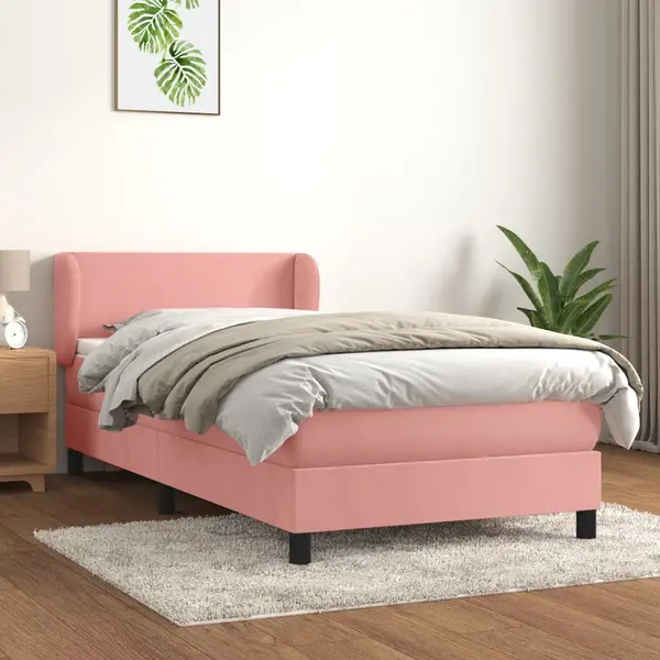 Gossi pat box spring cu saltea, roz, 90x190 cm, catifea