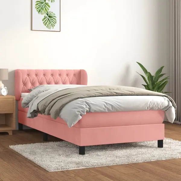 Gossi pat box spring cu saltea, roz, 90x190 cm, catifea