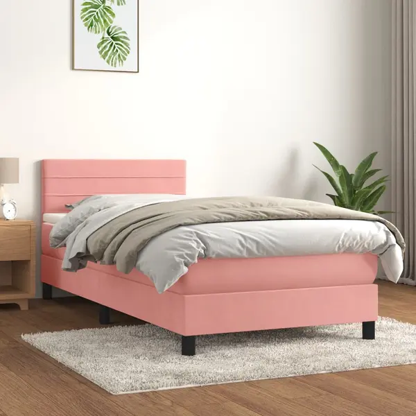 Gossi pat box spring cu saltea, roz, 90x190 cm, catifea