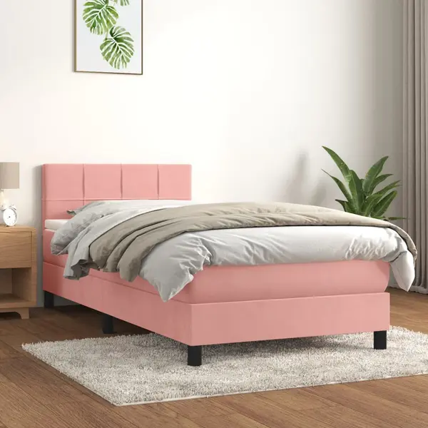 Gossi pat box spring cu saltea, roz, 90x190 cm, catifea